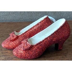 Wizard of Oz Ruby Red Slippers Ornament T.E.C, Ceramic, Red Glitter, Hang Cord